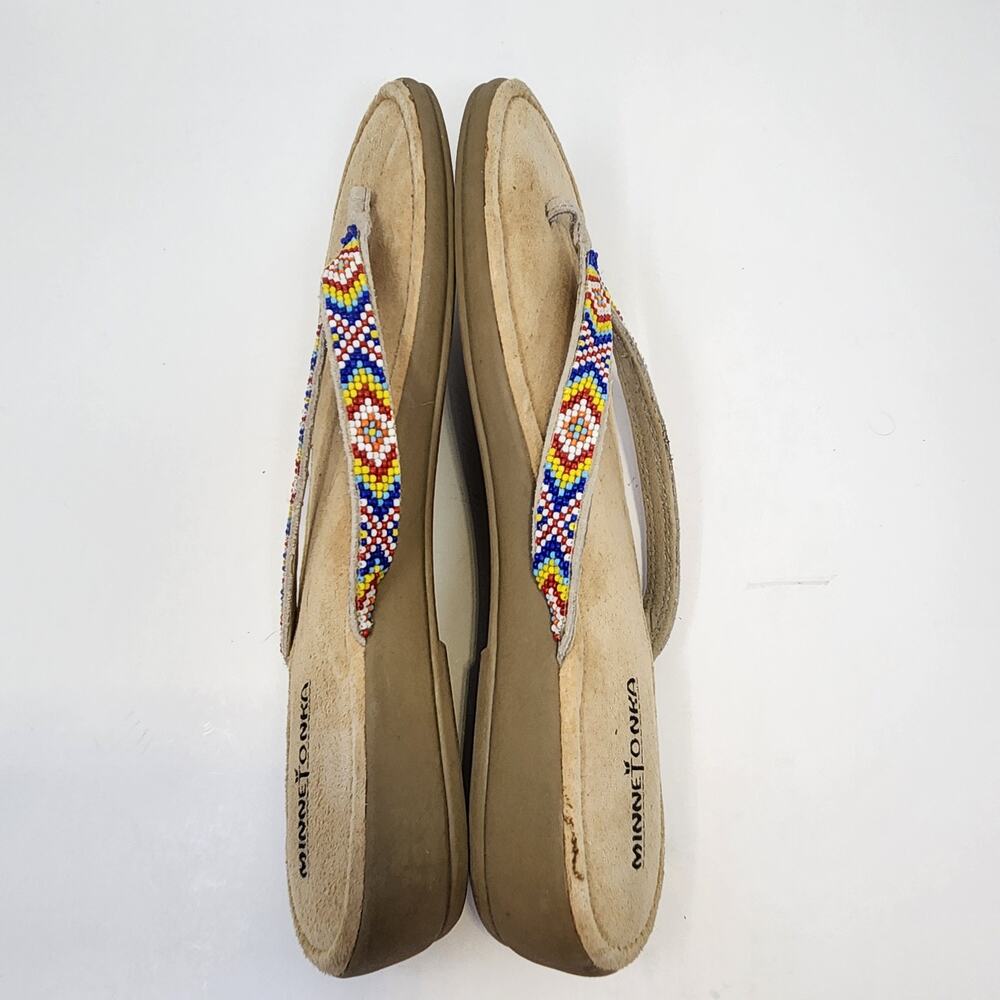 Minnetonka Beaded Thong Toe Post Sandal Leather Suede Women Size 12 W Slip On - Picture 6 of 8